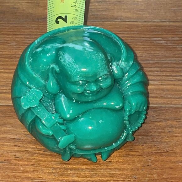 Green Laughing Buddha Figurine Resin Prosperity Statue Good Luck Decor - Picture 9 of 16